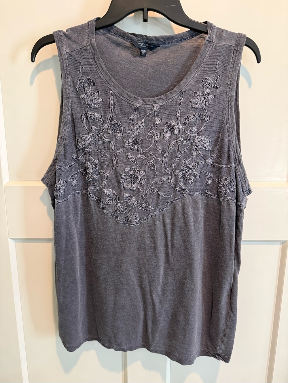 Lucky Brand Sleeveless Embroidered Tank Top - Gray